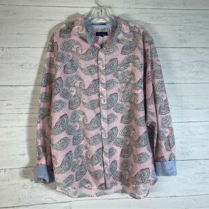 Alan Flusser Shirt Mens XL Pink Paisley Long Sleeve Flip Cuff Button Up